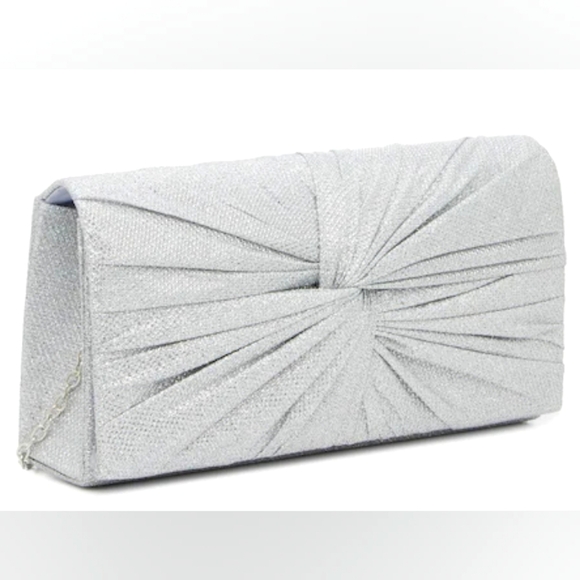 Pleated Twist Clutch Silver Metallic New - Picture 2 of 7